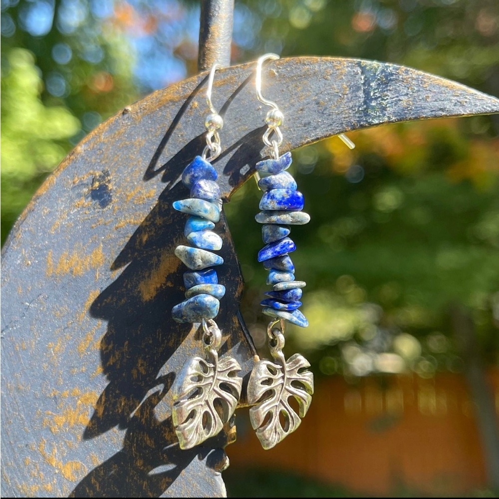 Handmade Beaded Lapis Lazuli Tropical Earrings
